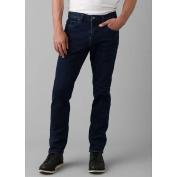 PrAna Hillgard Jean Dark Ozone Wash Mens 42/34 Standard Straight Whiskered NWT - Picture 1 of 4